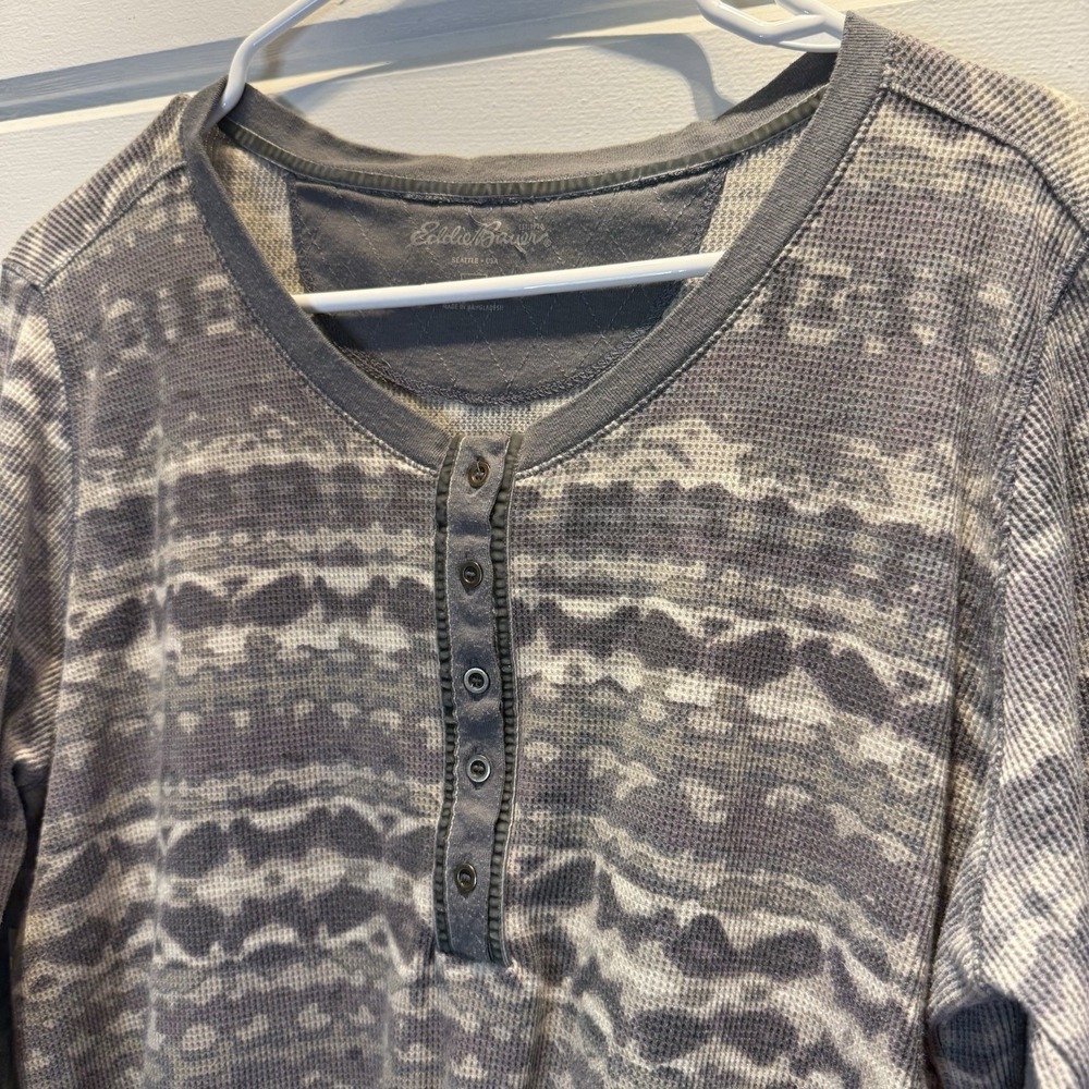 Eddie Bauer Thermal Henley Shirt Women XXL Camo Green Fade Skate Y2k Pique Knit